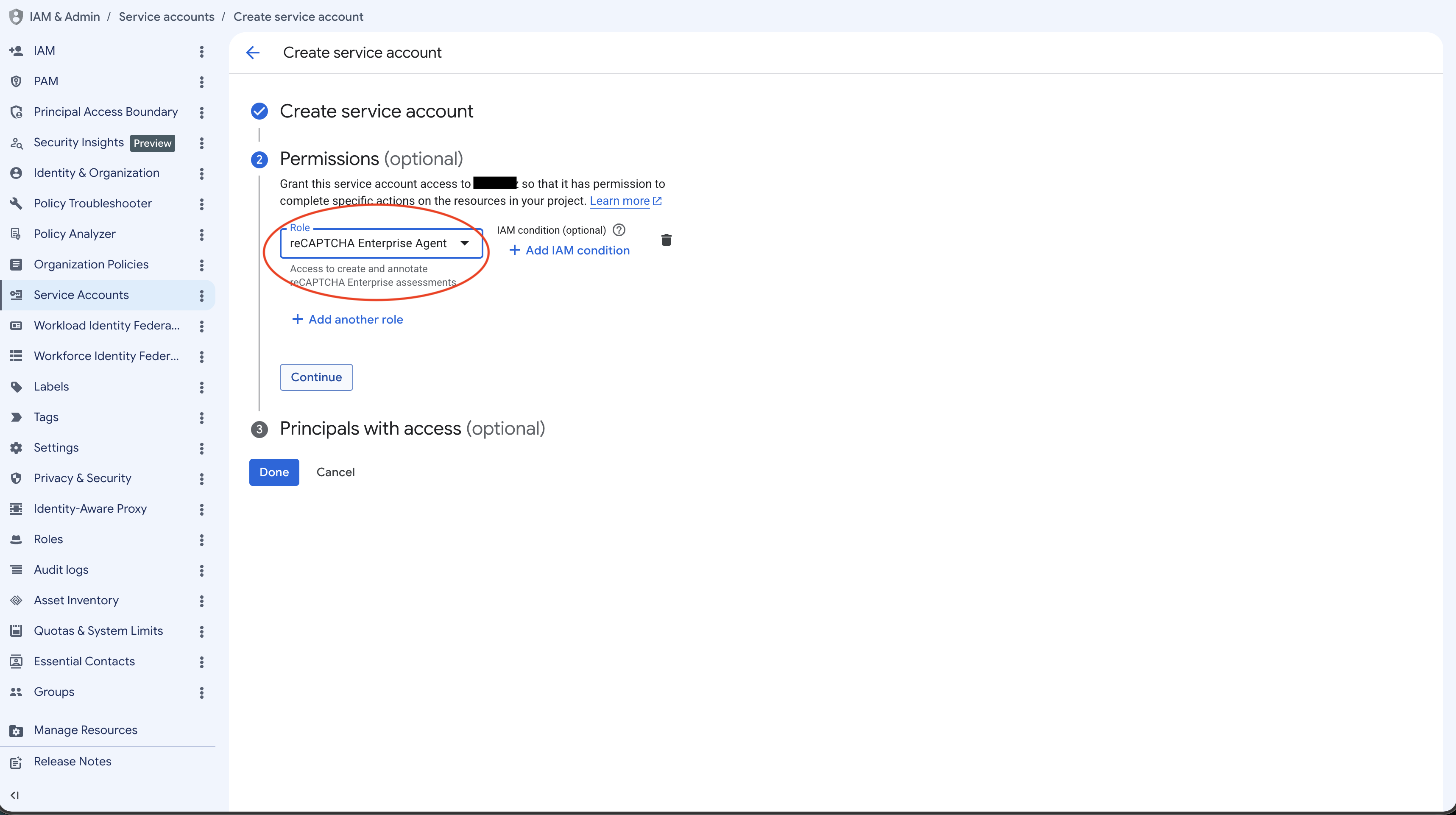 Rollenauswahl mit „reCAPTCHA Enterprise Agent"